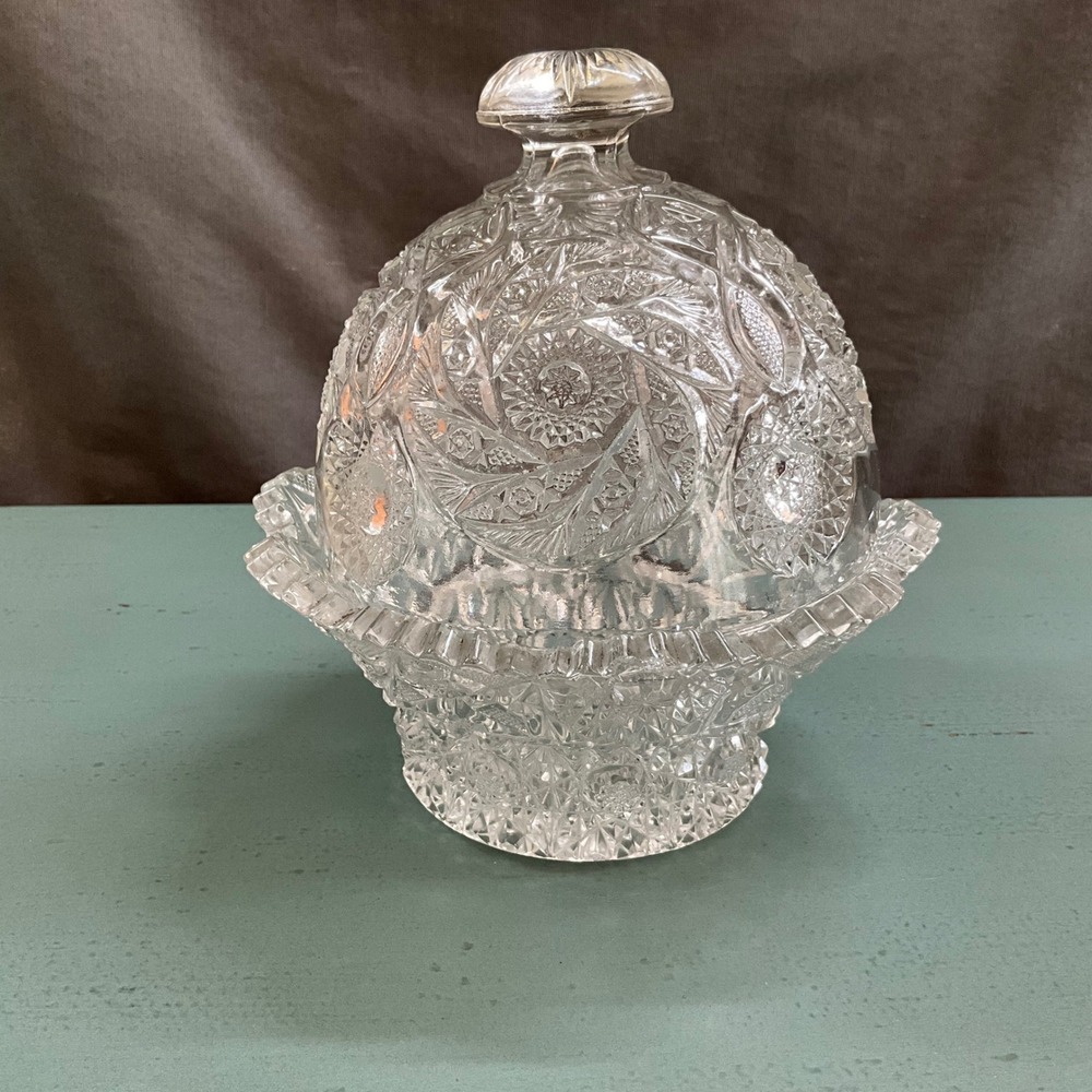 Vintage Westmoreland Buzz Star EAPG Pressed Glass Butter Dish Vaseline Uranium